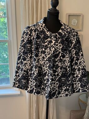 Vintage Talbots Navy and white toile swing jacket